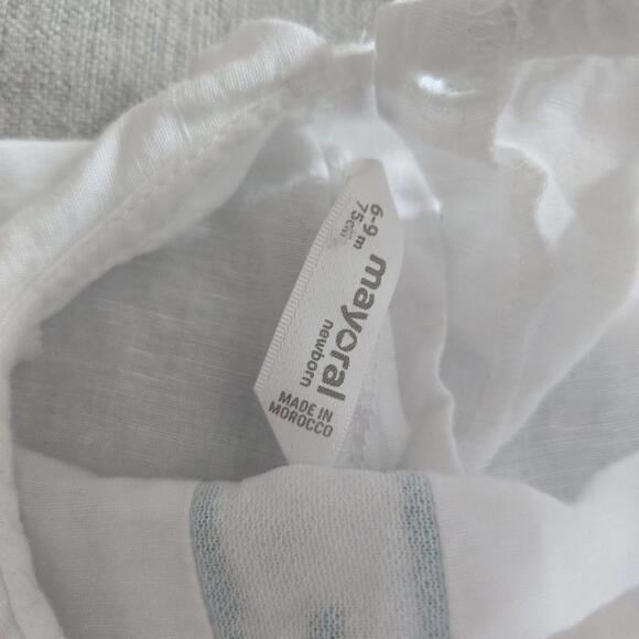 Mayoral 6-9 Month Baby Romper Lagoon Linen Cotton Blend Embroidery Buttons - Picture 6 of 7